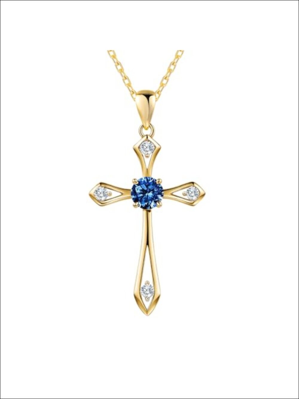 Sterling Silver Cross Pendant Necklace with Sapphire Birthstone